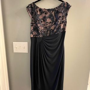 Navy w/mauve detailed midi dress. NWT
